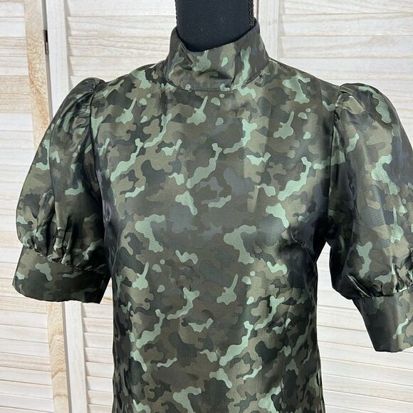 SEN Puff Sleeve Camo Mini Dress Medium - Picture 3 of 14